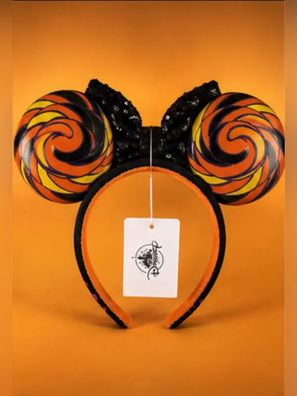 Disney Halloween Swirl Candy-theme Mickey Ears Headband with Black Sequin Bow - Image 2