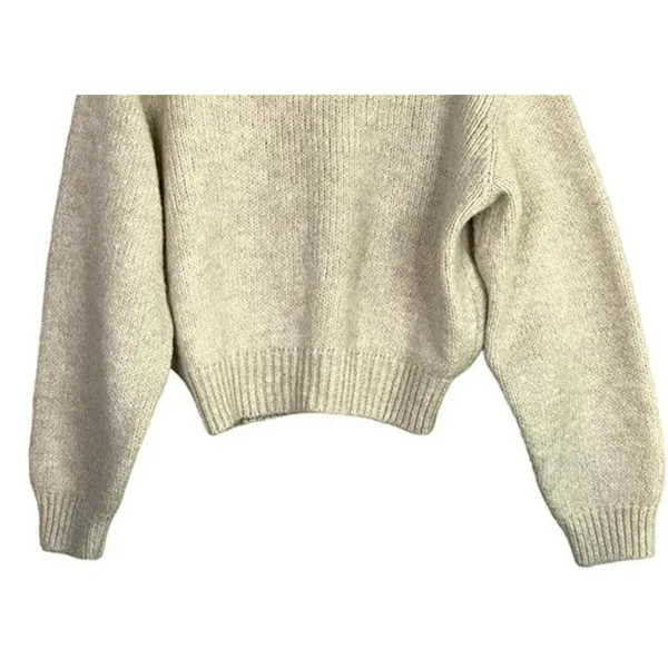 ZARA Cropped Ribbed Hems Long Sleeve Crew Neck Chunky Knit Sweater Small Cream - Image 7