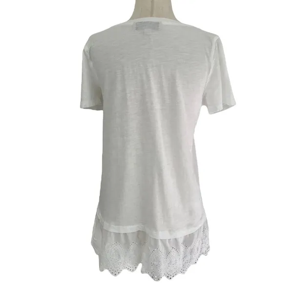 Loft White Crew Neck Eyelet Trim Short Sleeve Women's Top Size XS | 22-11 - Image 2