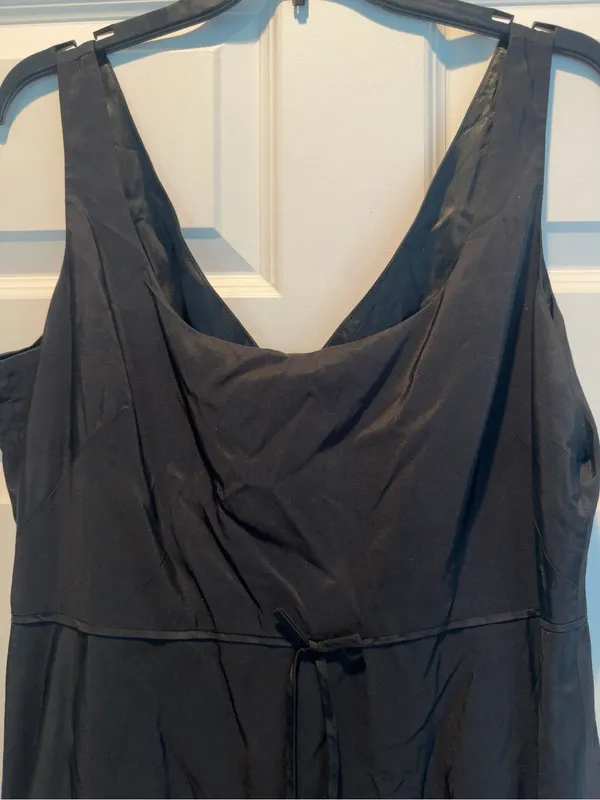 J.Crew Black Midi Dress Sleeveless Tie Waist V-Neck Classic A-Line Pockets large - Image 3