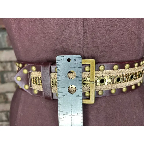 belt y2k leather studded crochet boho brown brass - Image 3