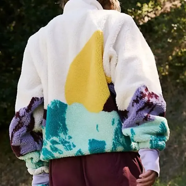 NWT Free People Hit The Slopes Printed Fleece Jacket in Sunrise Summit Combo - Image 2