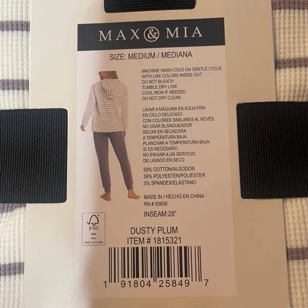 Max & Mia Womens Stripe Waffle Knit Lounge Set Dusty Plum White Medium 1815321‎ - Image 3