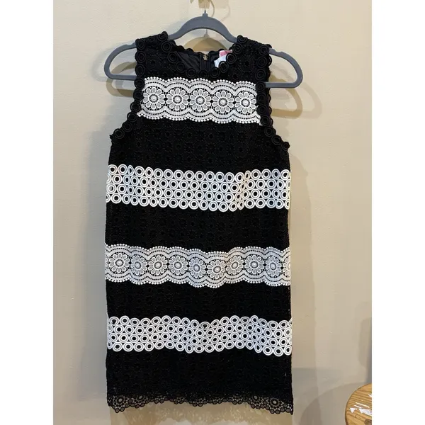 Kate Spade Floral Dot Lace Shift Dress Size‎ 2 Lace Black White - Image 3