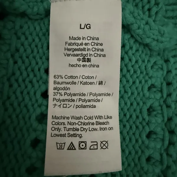 J.Crew Teal Open Knit Cotton Blend Sweater Large Pullover Crewneck Green - Image 6