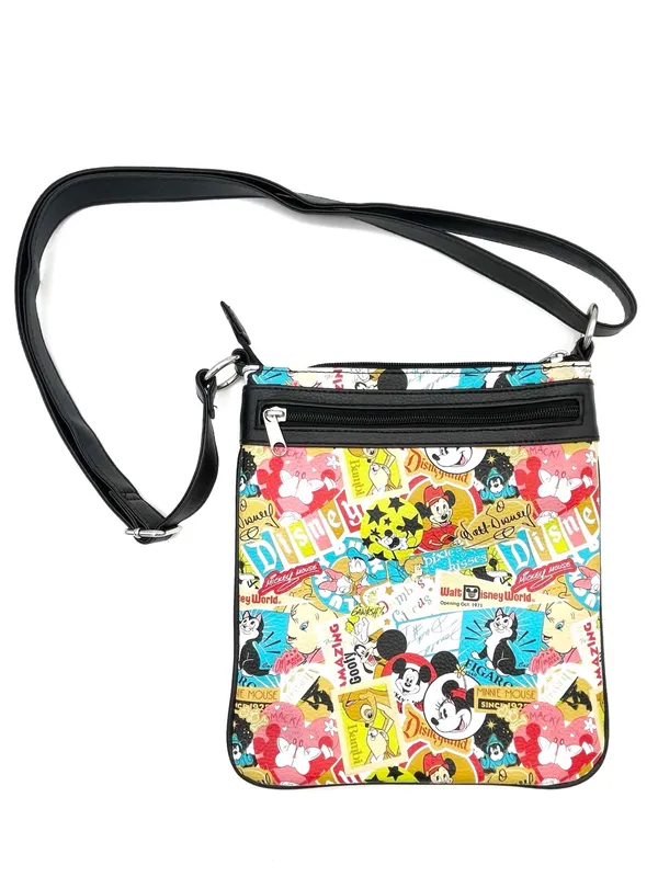 Disney Parks Mickey & Friends Crossbody Bag Retro Collage Print Adjustable Zip - Image 5