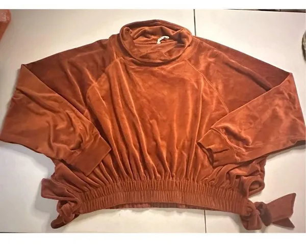 Anthropologie daily practice side tie velvet pullover burnt orange large - Image 2