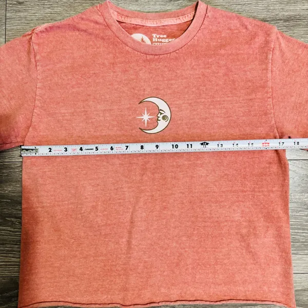 Tree Hugger Nation Moon Star Graphic‎ Cropped T Shirt Coral Pink Boho Size S - Image 7