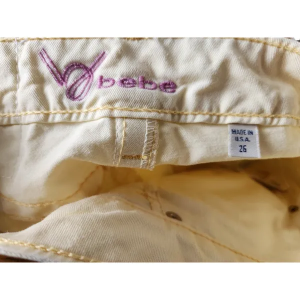 Vintage 90s y2k skirt Bebe‎ Butter Yellow mini micro rhinestone SZ 26 Waist 30" - Image 7