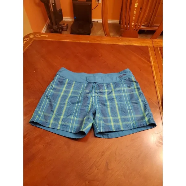 The North Face Shorts Women Size 6 Swim Board Shorts Blue/Green Plaid - Image 4
