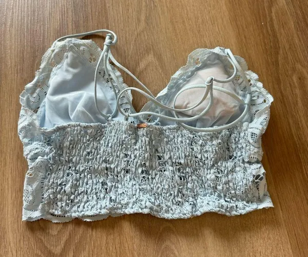 VS Pink Lace Light Blue Bralette Size M - Image 2