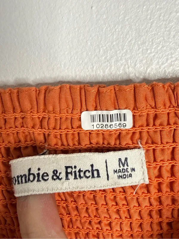 Abercrombie & Fitch Sydney Smocked Midi Dress Medium Orange Pockets - Image 4