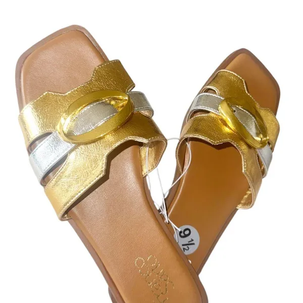 NEW Franco Sarto Gold Silver Buckle Detail Slip On Comfort Sandal - Image 5