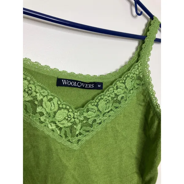 WoolOvers Camisole Women Size M Green Good Lace Trim Silk Cotton Knit Tank Top - Image 2