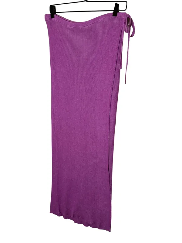 Free People Borderline Knit Wrap Midi Skirt Pink Ribbed Side Tie Slit Large NWOT - Image 5