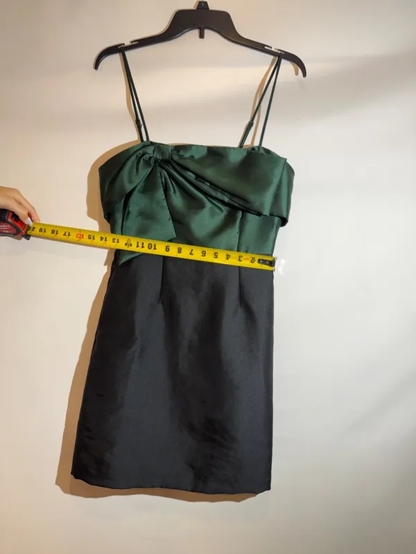 Hutch Serena Bow Emerald Green Black Satin Colorblock Tie Bustier Mini Dress 4 - Image 3