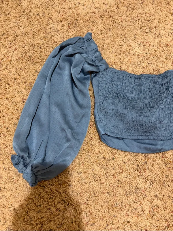 NEW Hello Molly Azure Skies Long Sleeve Tie Front Crop Top Blue Size Small/4 - Image 14