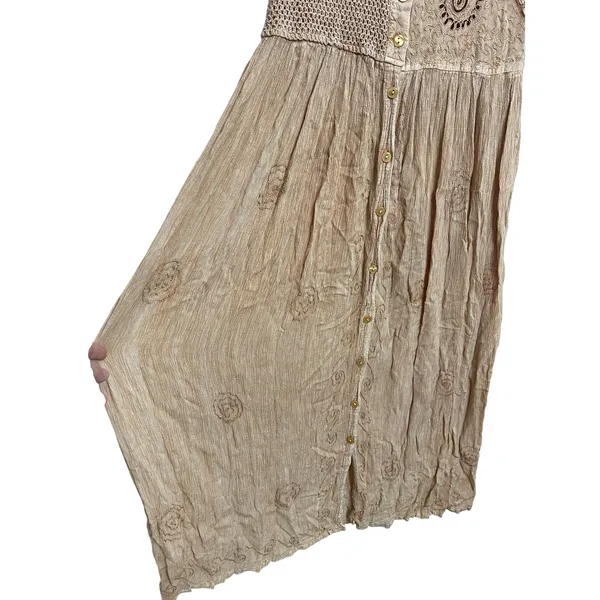 Vintage 90s MPH Embroidered Crinkle Gauze Maxi Dress Boho Hippie‎ Artsy Ren Fair - Image 4