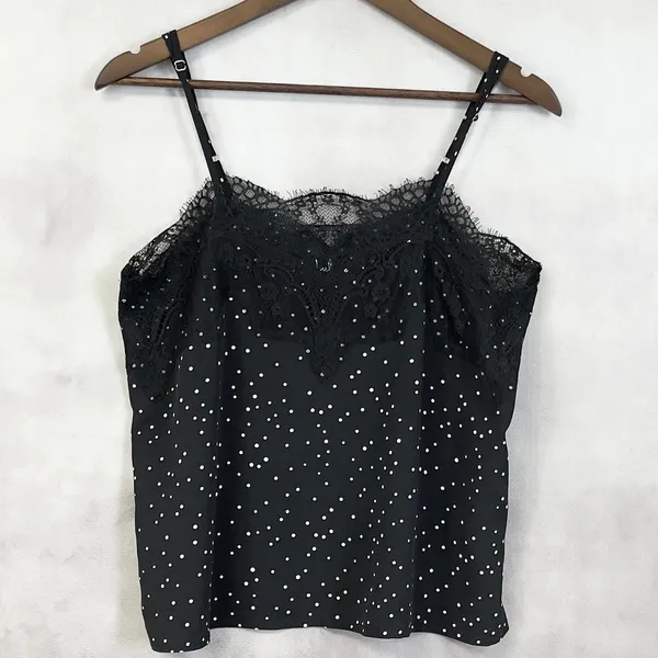 Lulus Polka Dot Lace Trim Cami Top Size Medium Minimal‎ Chic Going Out Indie - Image 3