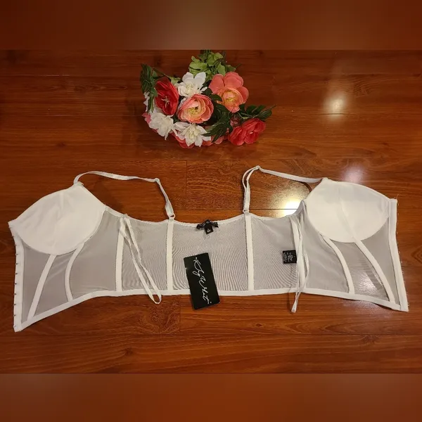 Say What White See Through Mesh Bra Crop Top Size Large - Image 5