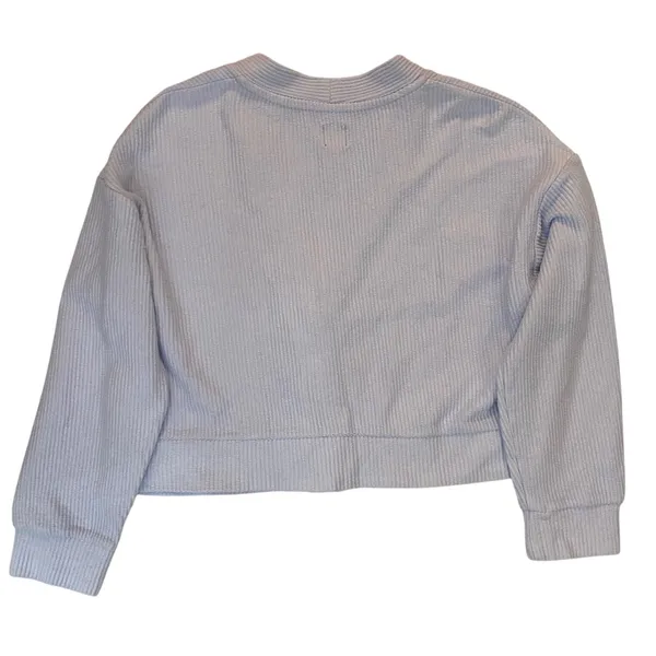 GAP Cardigan Light Blue Ribbed Knit Button Front Cropped V Neck Women's Size L‎ - Image 5