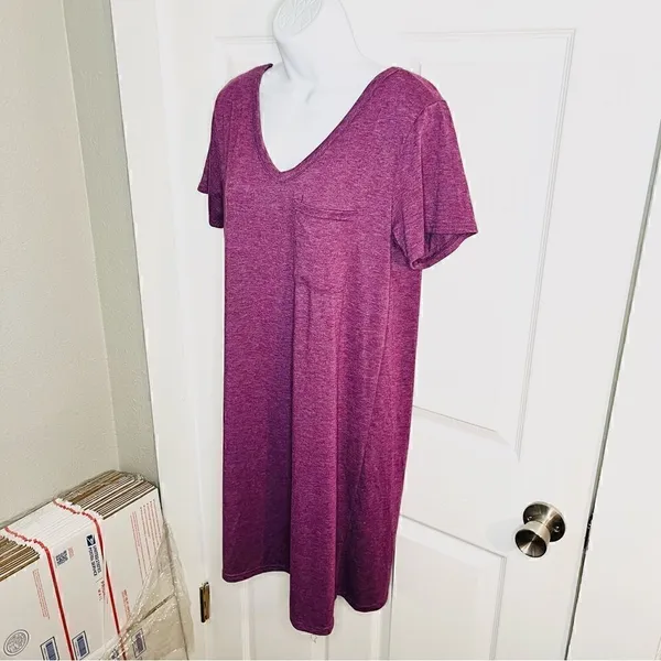 Yelete Criss Cross Back TShirt Dress Swing Athletic VNeck Purple S - Image 5