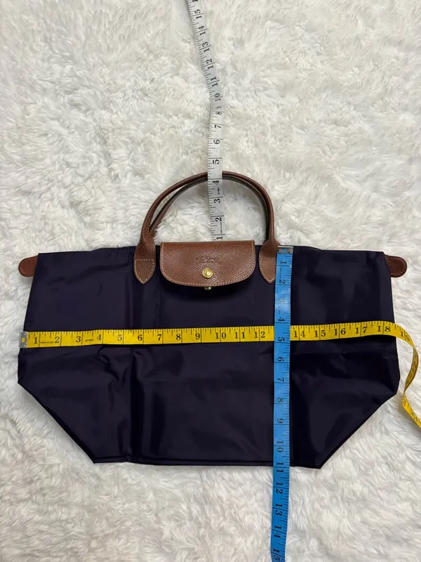 Longchamp Purple Le Pliage Tote with Brown Leather Trim - Image 12