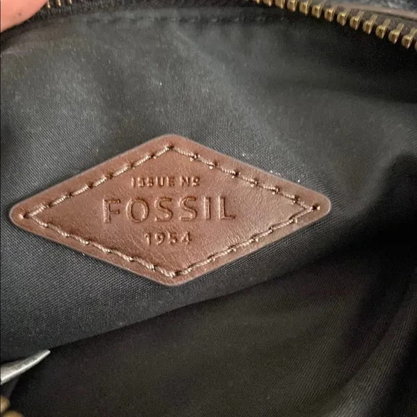Fossil cow hide leather Black Leather Crossbody Bag with Gold Accents - Image 3