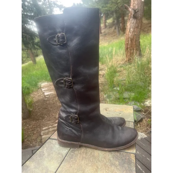 FRYE Paige Riding Tall Three Buckle Leather Brown Boots Women's Size 9B, 77066 - Image 2