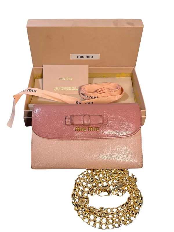 Miu Miu Madras Bicolore Trifold Frame Wallet Kiss Lock Pink WOC 5ME120 Box - Image 4