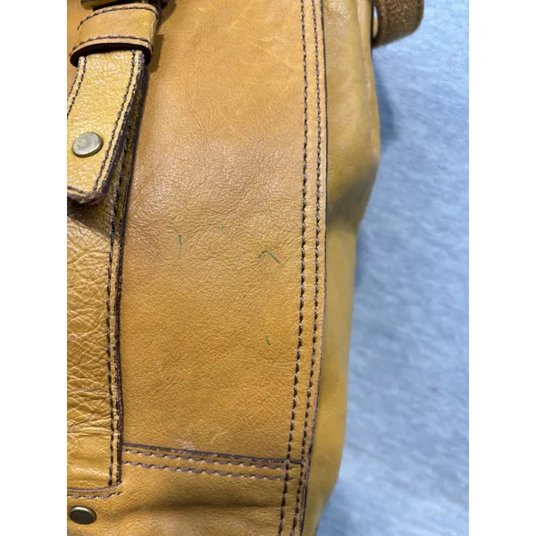 Vintage Fossil Mustard Yellow Pebbled Leather Tote Bag Brass Key Charm Boho - Image 7