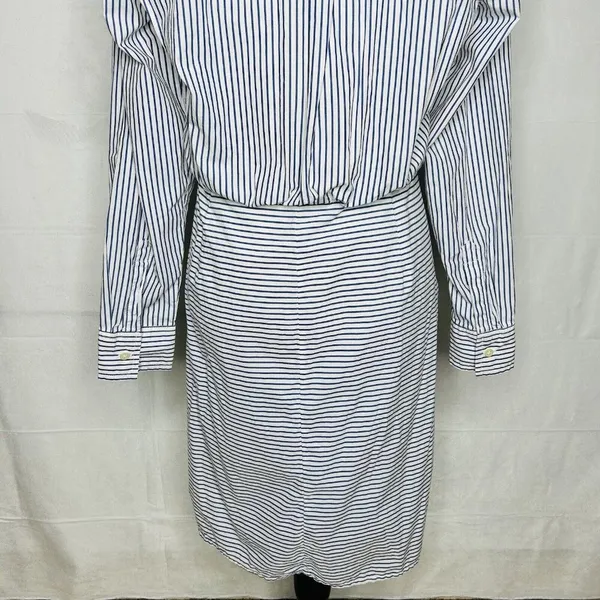 Gap Button-Down Shirt Dress Long-Sleeve Striped Gathered Waist Cotton Sz M - Image 9