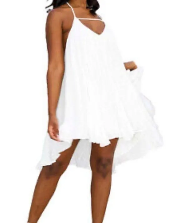 SLEEVELESS Halter chiffon dress. Backless Pleated lining. White. Medium. NWT White - Image 3