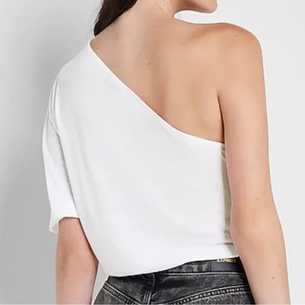 Express One Shoulder White T-Shirt Size XS - Image 2