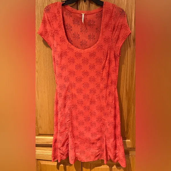 Free People Daisy Lace Godet‎ Fit & Flare Mini Dress Orange Persimmon Size Large - Image 13