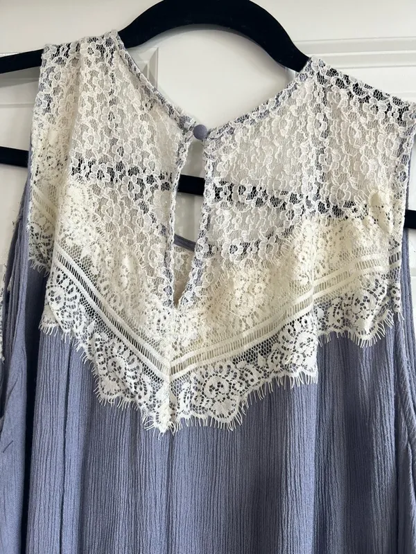 Umgee Boho Sleeveless Dress/Tunic, Lace Detail, Blue/Gray - Image 5