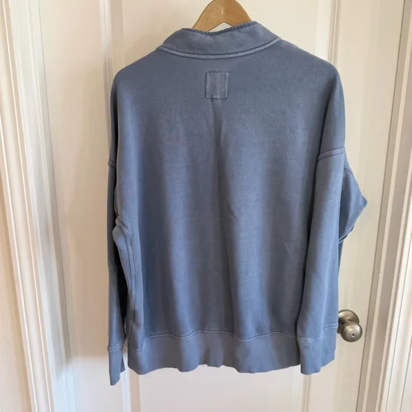Aerie Cozy Hoodie Womens Large Dusty Blue Partial Button Oversized Boho Pockets - Image 11