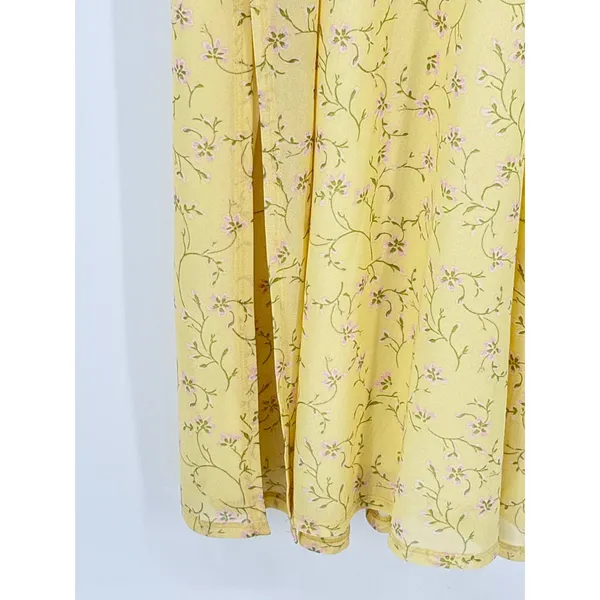 Kirious Los Angeles Yellow Floral Lace Trim Slip Dress Size‎ Large Side Slit NWT - Image 9