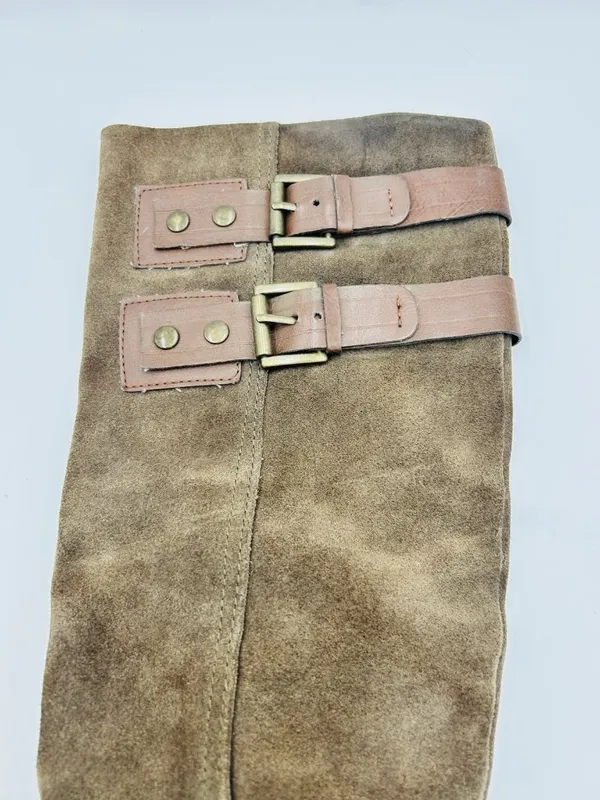 Nine West Taupe Brown Suede Tumble Tall Riding Boots Sz 9 Double Buckle - Image 2