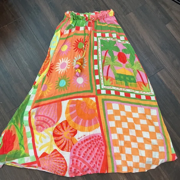 Farm Rio Anthropologie Vibrance Maxi Skirt Multicolor Patchwork XXS Tassel Boho - Image 8