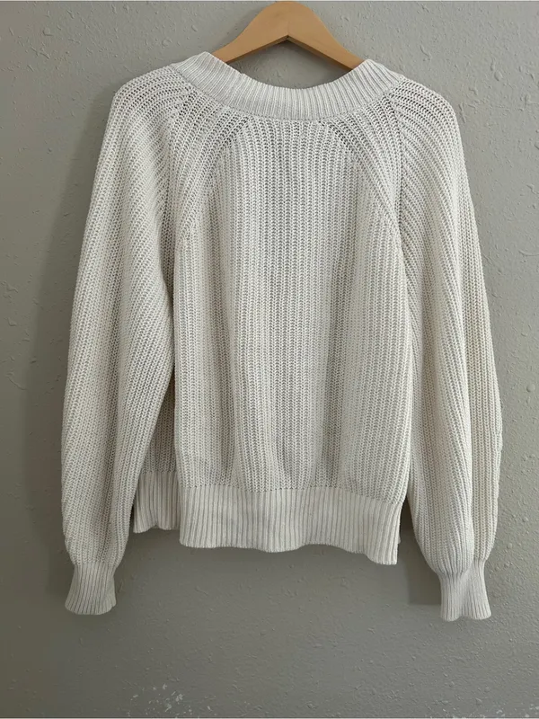 A New Dat Chunky White Cream Button-Front Knit Cardigan Neutral Casual Fall - Image 4