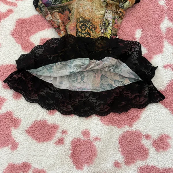 Y2K Fairy Grunge Tattoo Print Lace Cami ✮ Slit Hem Boho Corset Top Small - Image 6