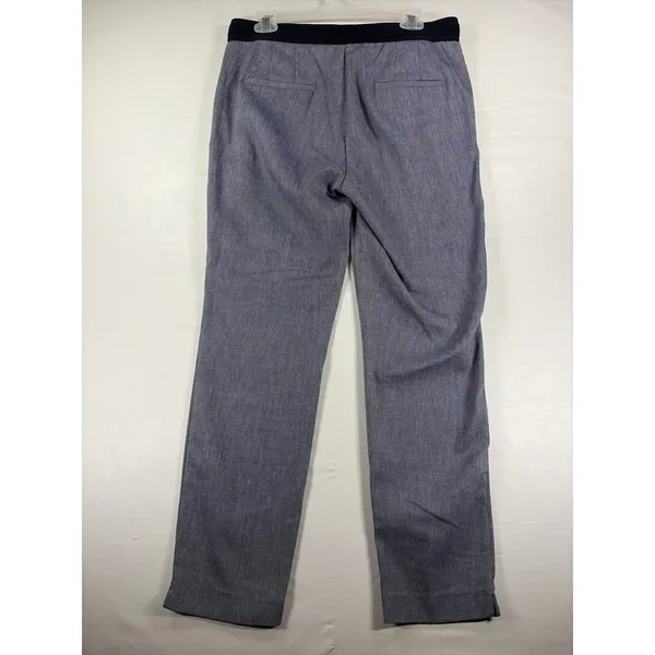 Zara Blue Linen Blend High Waist Straight Leg Trouser Pant Sz Large Minimalist - Image 8