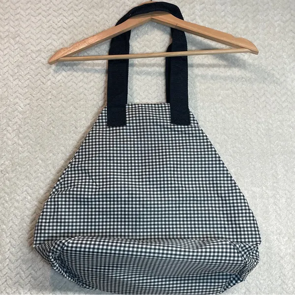 Vintage 90s Guess Gingham Tote‎ Bag Black White Checkered Round Shoulder Purse - Image 3