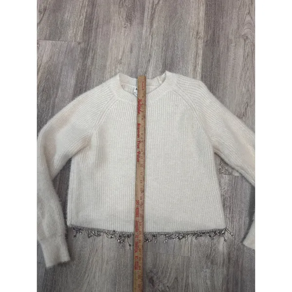 Arula Womens Ivory Fuzzy Ribbed Knit Sweater Rhinestone Fringe Size‎ XL (A) - Image 3