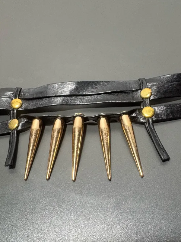 Black Faux Leather Spike Choker Necklace - Image 5