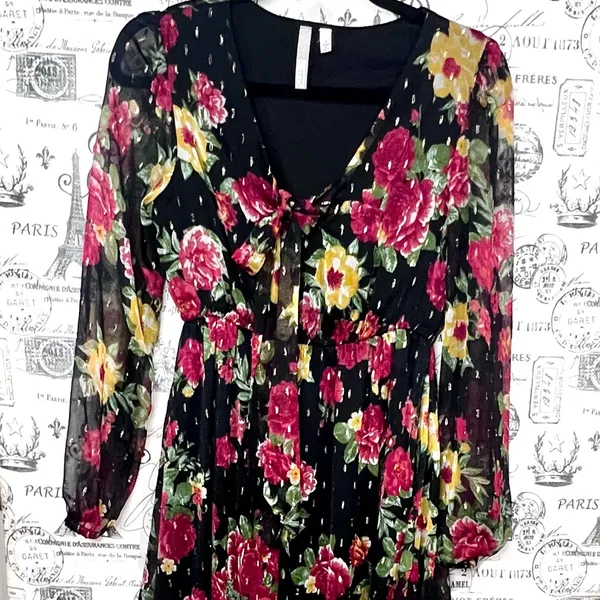 1775 Floral Maxi Dress Small Metallic Dot Long Sleeve Boho Cottagecore - Image 10