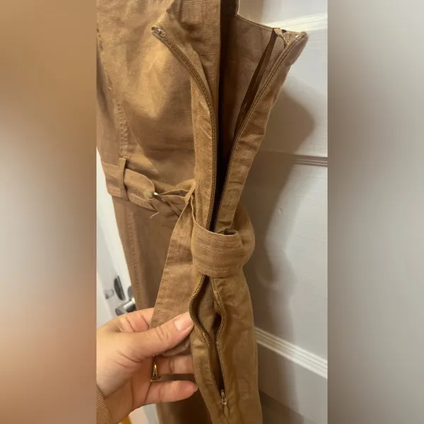 Zara brown linen-blend midi dress with matching belt and Slit Size XS - Image 8