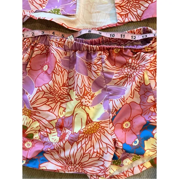 Ekouaer Pink Tropical Floral Button Up Shorts Two Piece Set L - Image 3