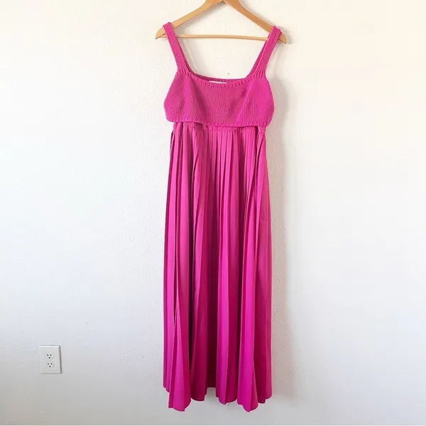 Anthropologie x Mare Mare Pleated Two Piece Resortwear Maxi Dress in Hot Pink - Image 3